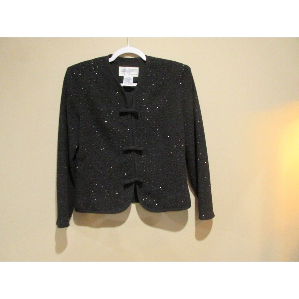 Vtg. 90's Jessica Howard Sparkly Blazer Women Sz 10 Petite Black Bows